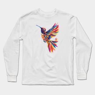 Rainbow Wings: Vibrant Hummingbird Long Sleeve T-Shirt